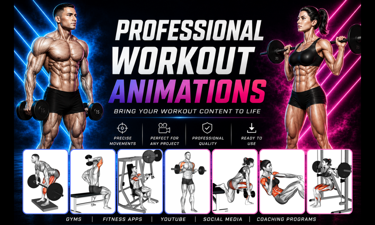 500 Professional 3D Workout Exercise Animations - Whi...