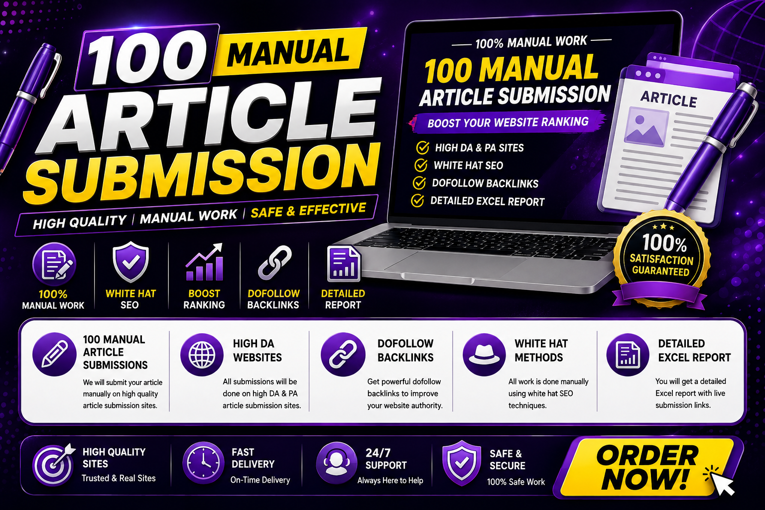 100 Article manual article submission on high DA webs...