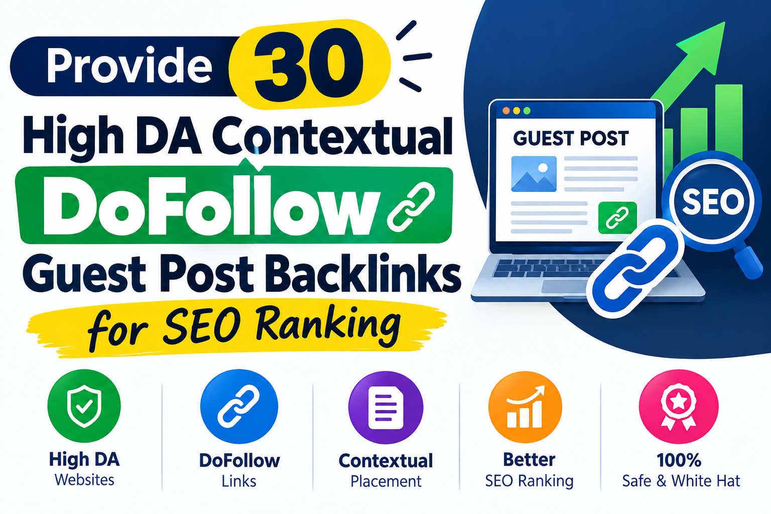 Provide 30 High DA Contextual DoFollow Guest Post Backlinks for SEO Ranking