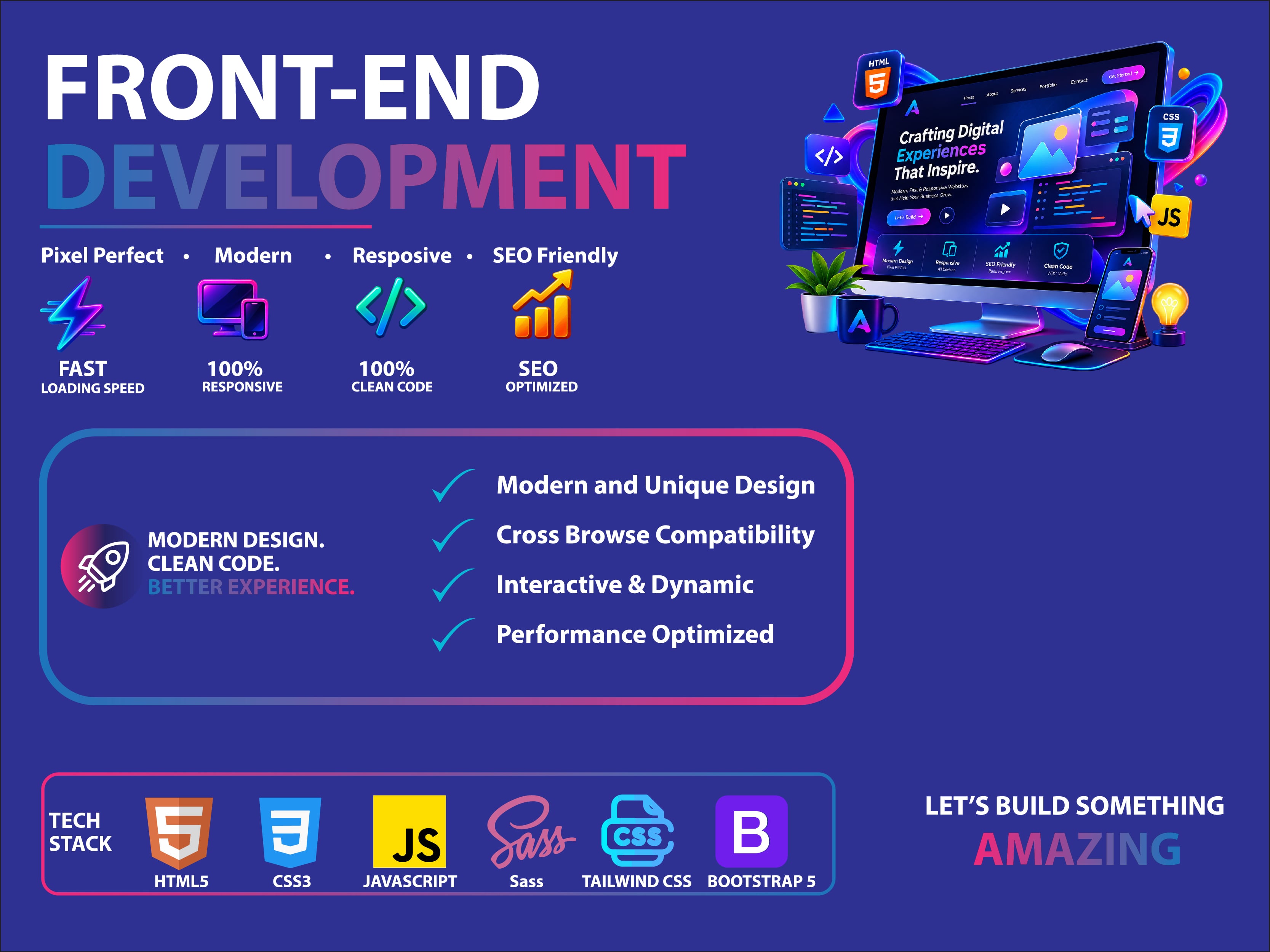 I will build a professional frontend website using HTML CSS JavaScript and React js