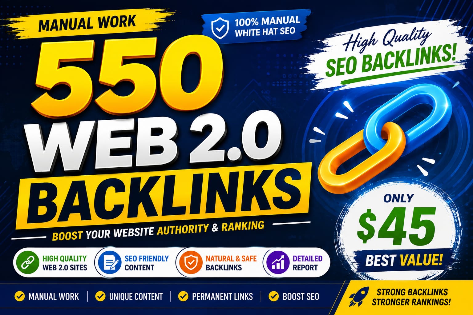 I will build 550 powerful manual Web 2.0 backlinks to boost your SEO authority