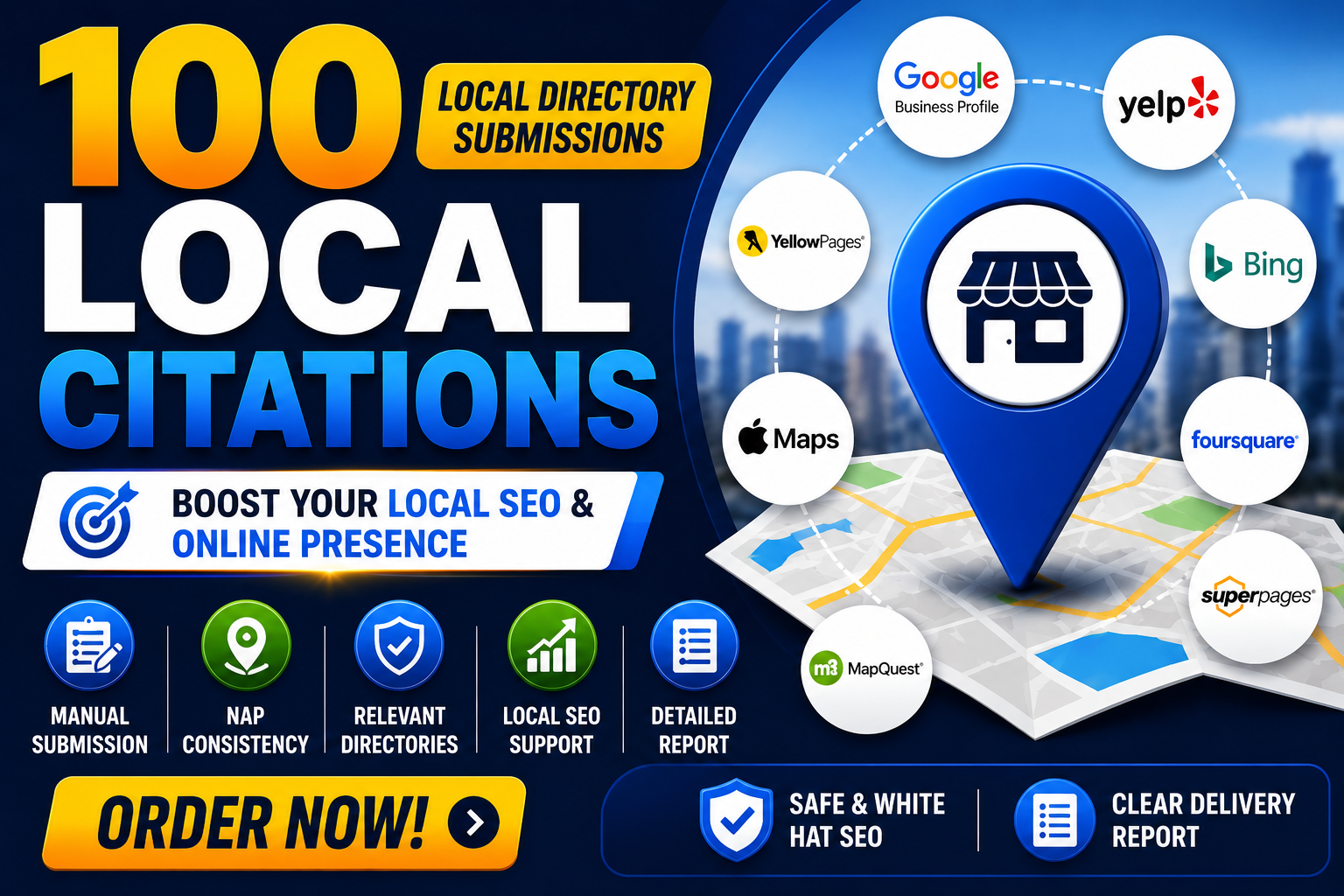 I will build 100 local citations with a live link report