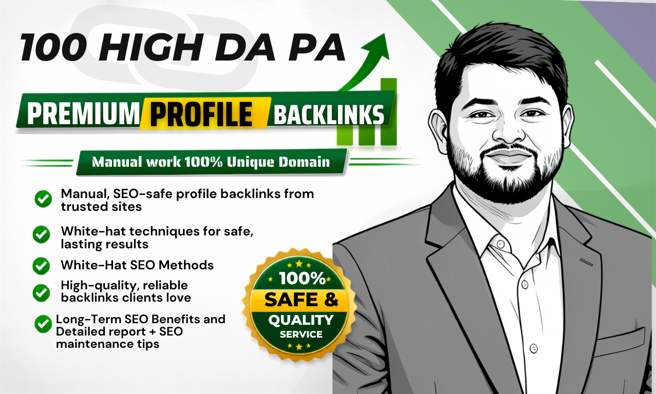 100 manual high domain authority SEO profile backlink...