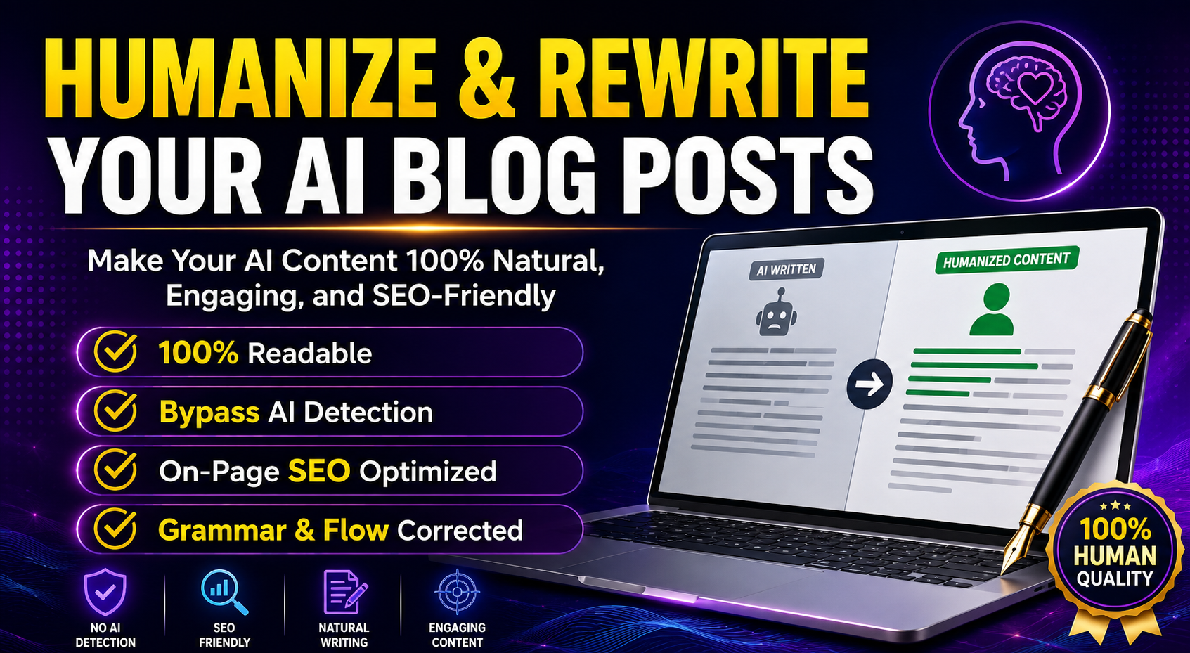 I will rewrite, optimize, and humanize your AI blog...