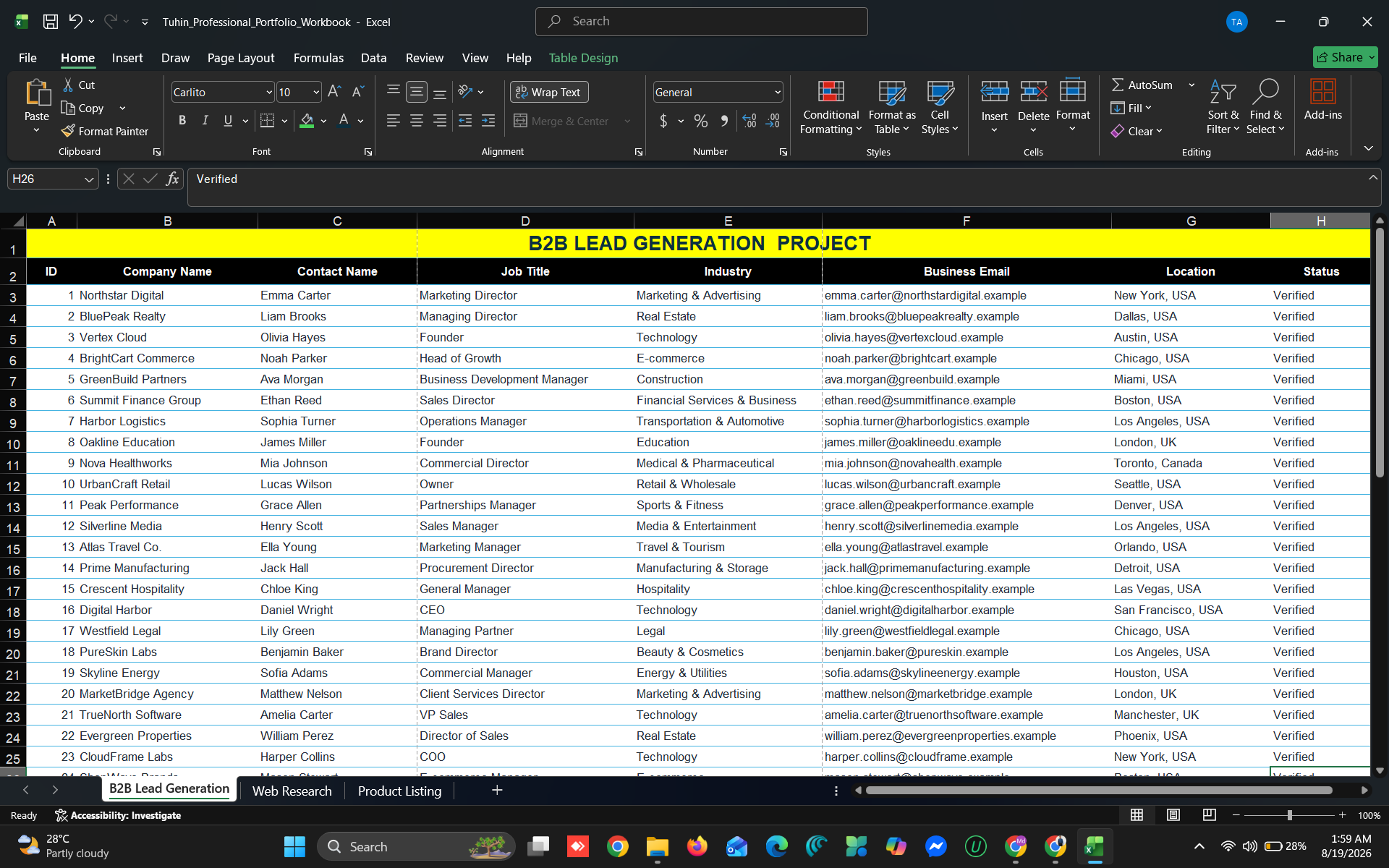 I will do B2B lead generation, targeted email scraping, and web research.