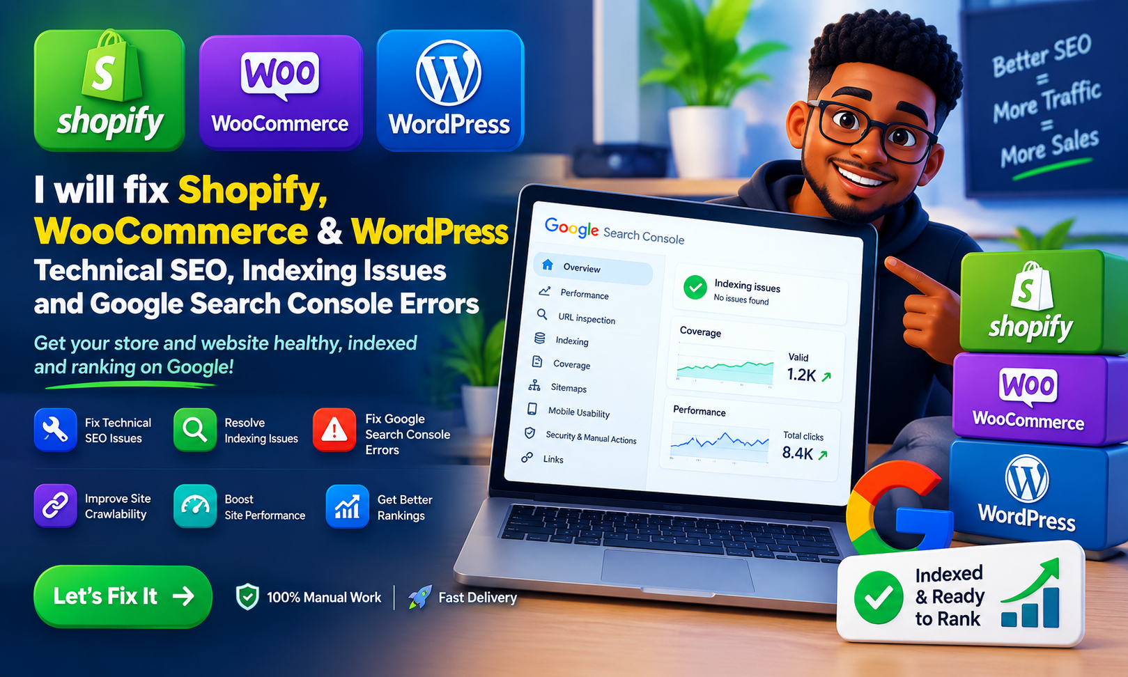I willfix Shopify WooCommerce WordPress technical SEO indexing issues Google Search Console errors 