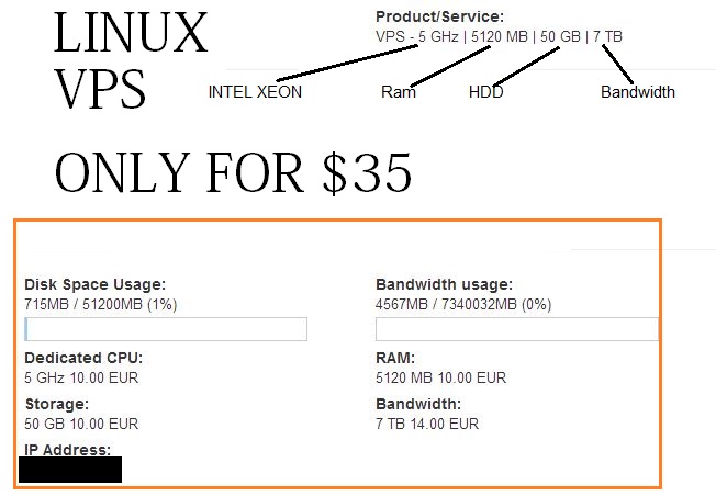 Give You a Linux VPS Intel Xeon 5 Ghz  5gb Ram  50GB HDD 7 TB Bandwidth