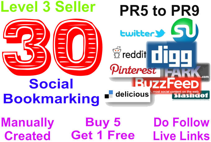 Provide 30 Social Bookmarks to your website using PR5 to PR9 Websites