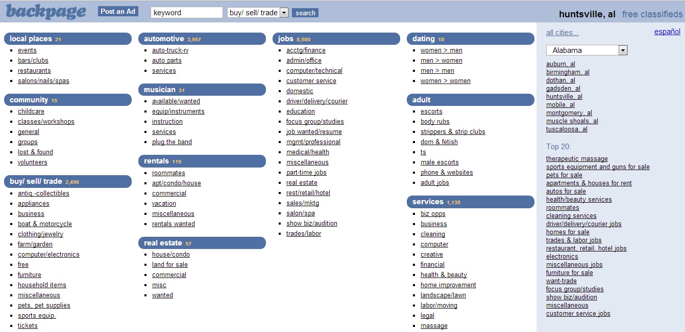 Leads Report from Backpage Country wide search