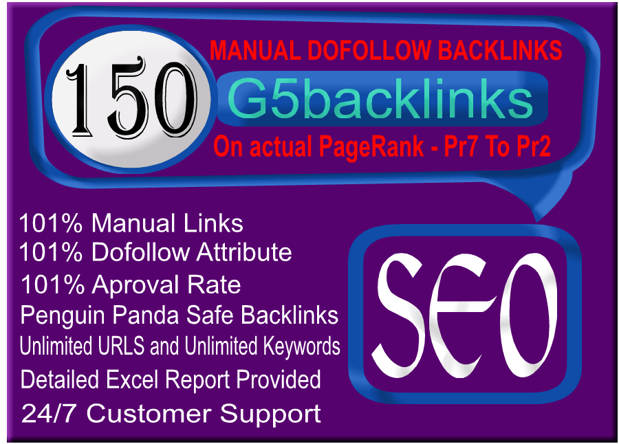I will do 150 MANUAL Dofollow Backlinks on PR7 to PR2
