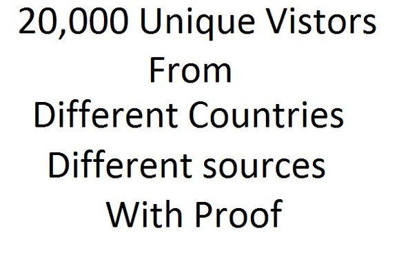 send 20000 unique visitors to your site With Proof Different sources and countries Increase your site rank f
