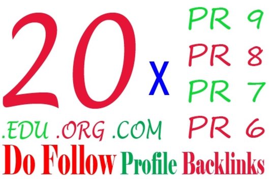 manually create a mix of 20 PR6 PR7 PR8 and PR9 edu,org,com profile backlinks only
