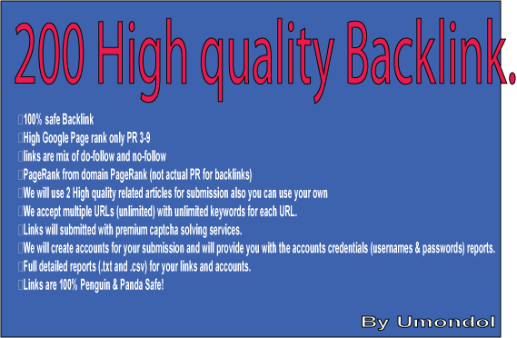 Submit 200 High PR 3-9 Backlink