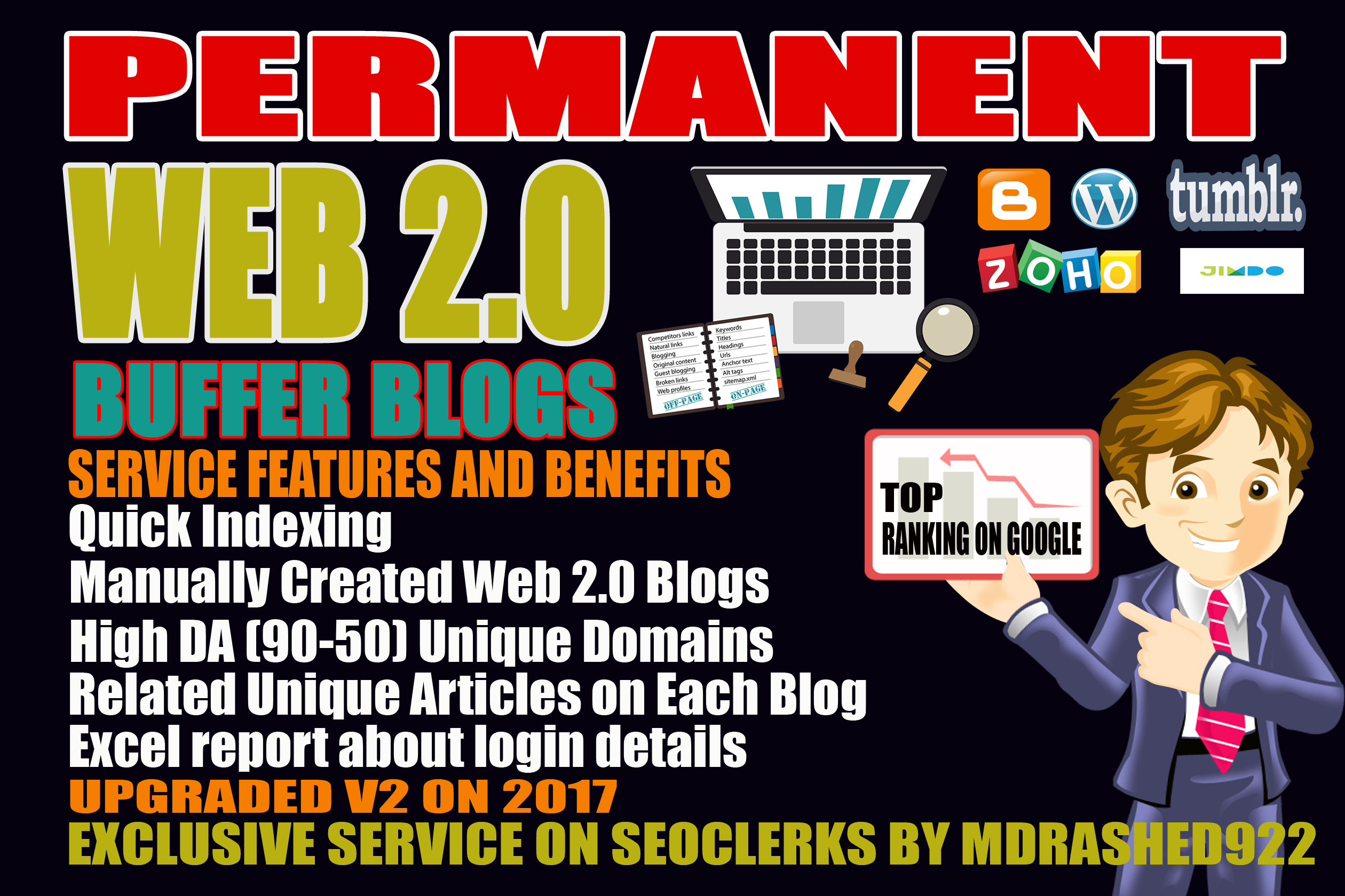 Handmade 15 Web 2.0 Buffer Blogs with login,unique Content, Image, Video and High DA Backlinks