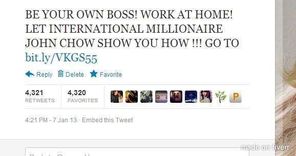 give you 4000+ RETWEETS and 4000+ favorites from 4000+ unique profile having 500,000 followers Instant service just