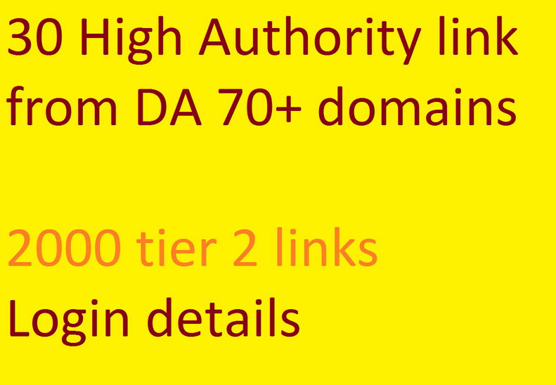 30 high authority links, da 70 to 99, quality seo b...