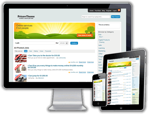 give you version 1,3,7 the best Pricerr wordpress to build your microjobs site site