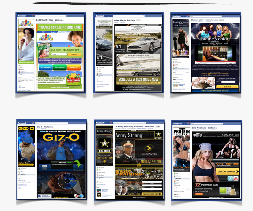 make you a professional facebook fan page and add 5 apps