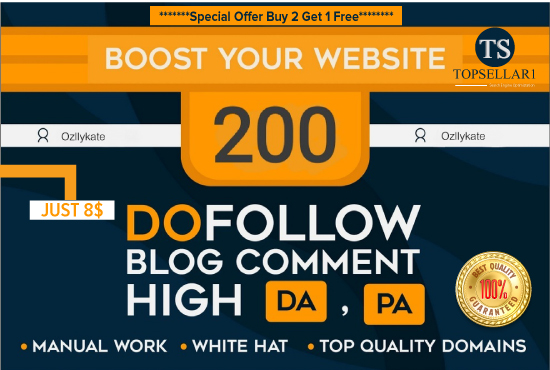 Submit 200 manually quality dofollow high da pa blog comments backlinks 