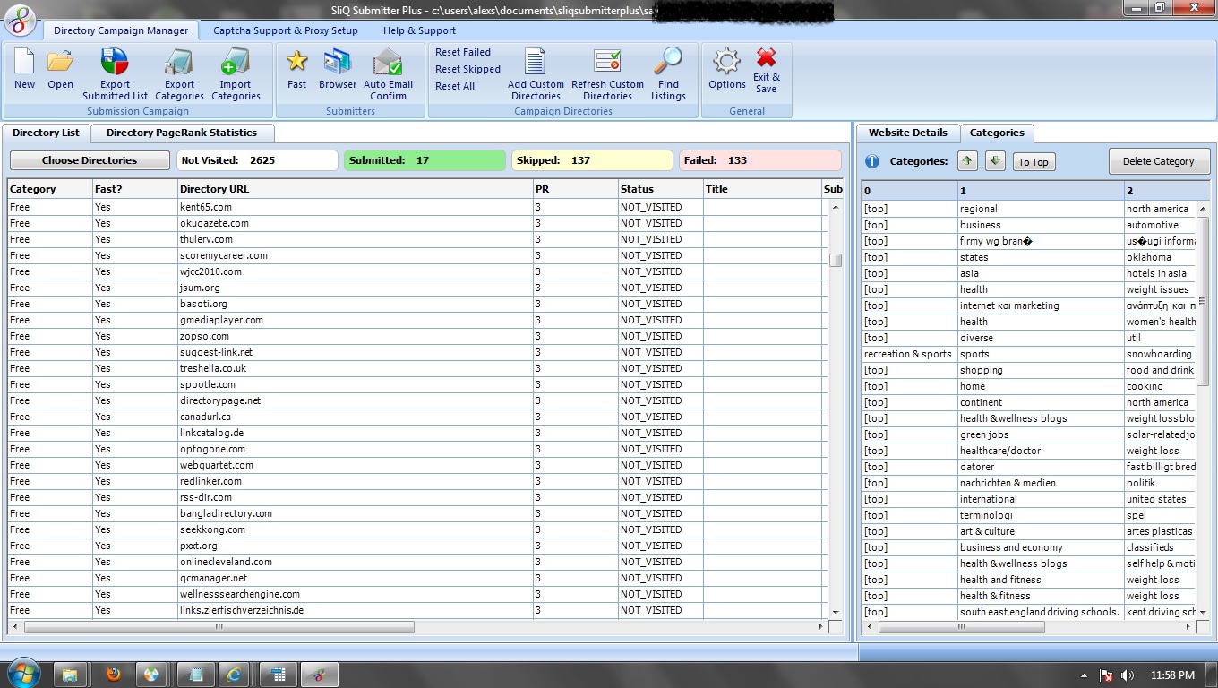 create 100 PR1 through 4 backlinks with Sliq Submitter with screenshots of all links built