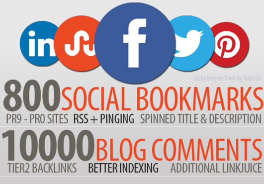 create 800 Unique Social Bookmarks + 10,000 Scrapebox Blog Comments as Tier2 Linkjuice + Rss + Pinging of all SEO Backlinks ...!!!!!!!