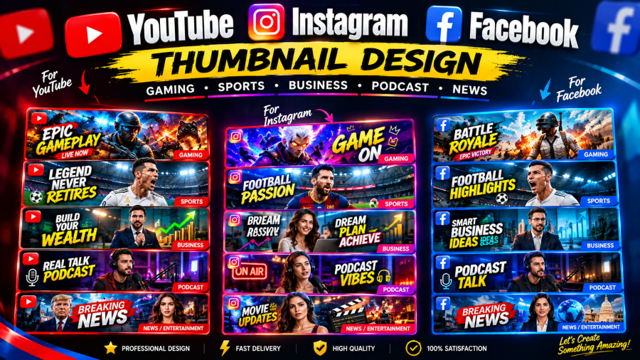 I will design eye catching YouTube, Instagram and Facebook thumbnails