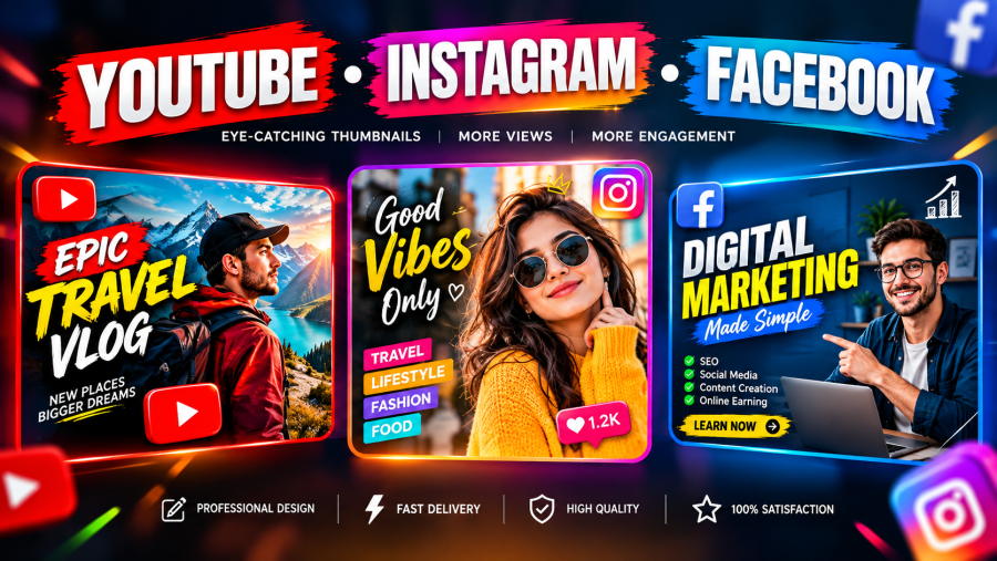 I will design eye catching YouTube, Instagram and Facebook thumbnails