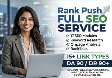 Rank Push Full Seo Service. 17 Seo Modules. DA 90 Backlinks