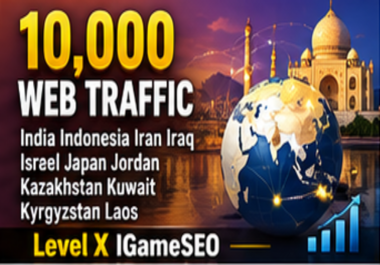 10,000 Web Traffic India Indonesia Iran Iraq Israel Japan Jordan Kazakhstan Kuwait Kyrgyzstan Laos