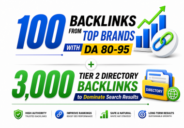 100 Backlinks from Top Brands with DA 80-95 + 3K Tier 2 Directory Backlinks to Dominate Search R.