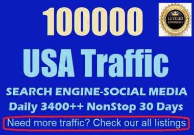 100000 USA Web traffic from Search Engine and Social Media