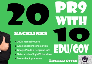 20 PR9 Backlinks and 10 .Edu/.Gov Backlinks only