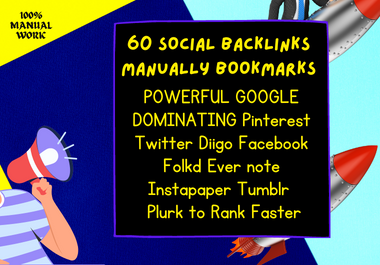 Manually 80 Social Backlinks Pinterest Twitter Diigo Behance Bookmarks to Rank Faster
