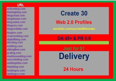 Create 30+ Pr9 High Authority Profile Backlinks for Adult websites