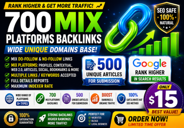 700 Mix Platform Backlinks + 500 Unique Articles With High Indexing Rate 2026