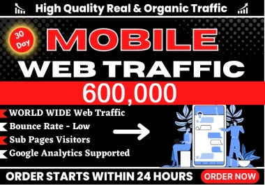 600,000 Mobile Targeted Real Organic and Unique Visitors Traffic to Web site or Link