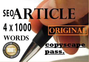 I will WRITE 4 x 1000 SEO Copscape Pass Original ARTICLE with feature images