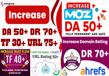I will Increase DA 50+ DR 50+ To 70 And URL 75+ to 80 TF 30+ All in One Offer