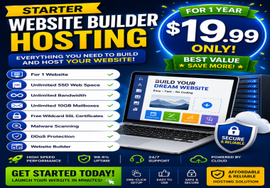 Starter Website Builder Hosting 1 Website Free SSL Unlimited SSD 1 Year