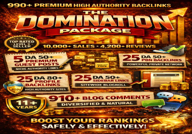 990+ Premium High Authority Backlinks 5 Guest Posts DA 50+,  25 PBNs DA 50+,  25 Profiles DA 80+