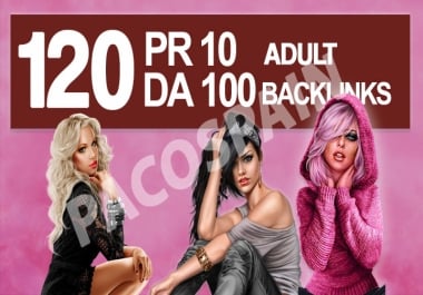 Manually 120 UNIQUE PR10 SEO Adult BackIinks on DA100 websites