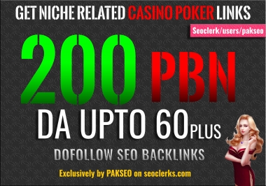 Build 200 PBN Casino Poker Gambling Backlinks DA Upto...