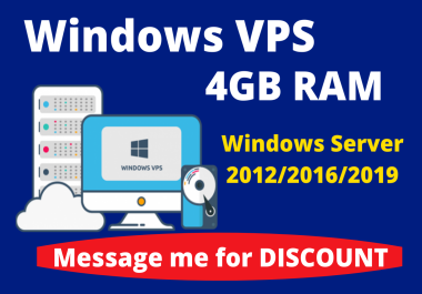 Windows Server 2012/2016/2019 RDP VPS 4GB RAM WITH 80 SSD 2vCPU