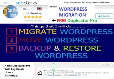 WordPress Migration And Add A Free Duplicator Pro To Backup Your Website