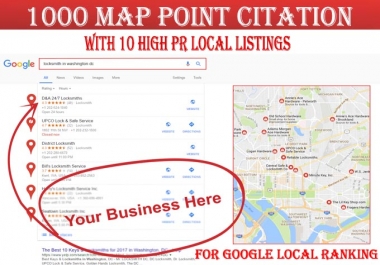 I will do 1000 google map point citations with 10 local listings for any country