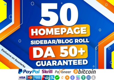 Get Improve Ranking on google 50 Sidebar/blogroll DA 50+ Homepage PBN Backlinks