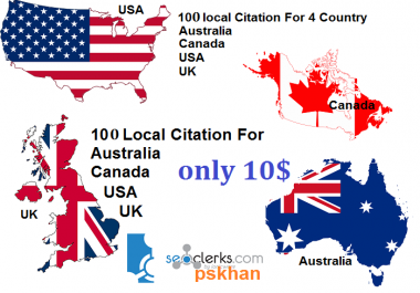 Create 100 Local Business Citations For Canada or UK or USA or Australia