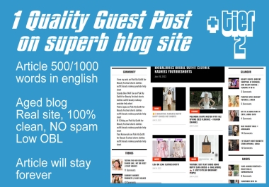 1 Quality Guest Post on 1 superb blog site + TIER 2
