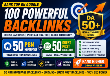 50 Guest Post+ 50 Home Page 50 Different websites DA 50+ any category any language