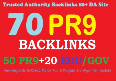 Exclusively 70 backlinks 50 PR9+20 EDU/GOV 80+DA Manual & Safe SEO For Boost Your Ranking